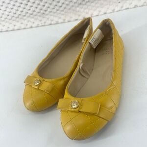 Janie and Jack Quilted Ballet Flats Dress Shoes Yellow Bow Gold Logo‎ Size 13